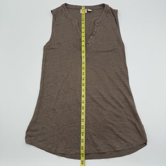 St. Tropez Brown Fitted 100% Linen Buttoned Tank Top with Mandarin Collar Small - Picture 9 of 11